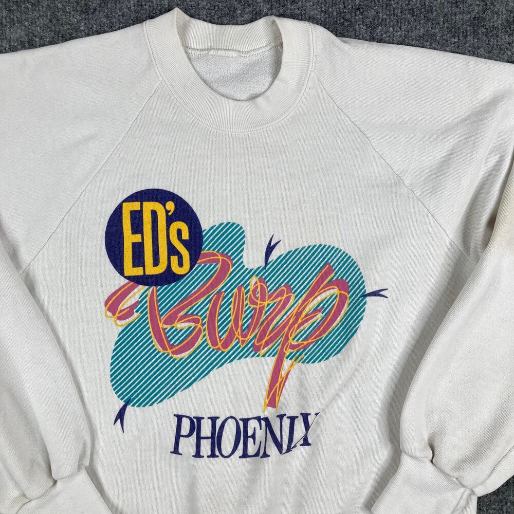 Vintage Sweatshirt Womens M Off White Ed's Burp Phoenix 80s 90s Graphic